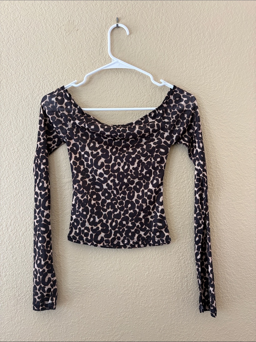wild fable Leopard Print Off-Shoulder Long Sleeve Top - Black/Tan - Picture 2 of 3